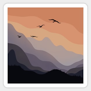 Minimal Hilly Sunrise Landscape Digital Illustration Sticker